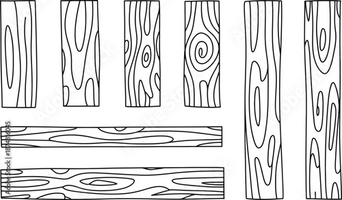 Collection of stylized wood grain patterns in black and white