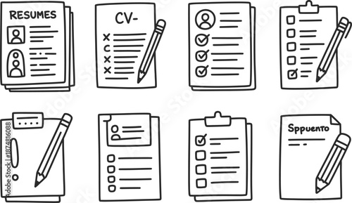 Hand-Drawn of Resumes, CVs, and Checklists