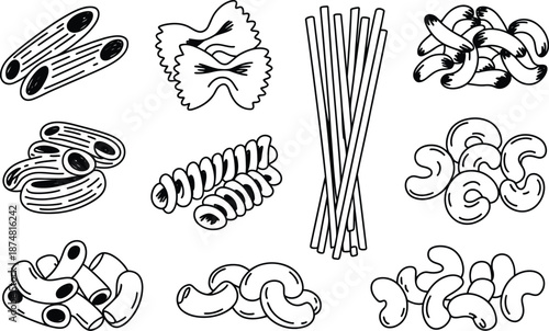 Hand-Drawn Assortment of Pasta Shapes