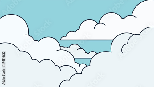 Minimalist cartoon sky with soft white clouds and gradient blue background