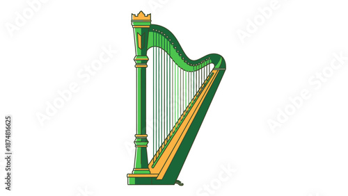 Green Harp Musical Instrument Illustration.