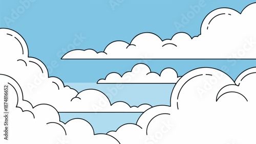 Serene sky illustration with three layers of white clouds on a blue gradient background
