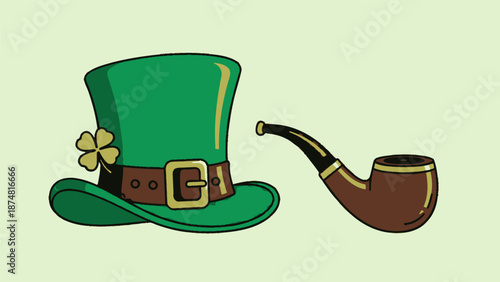 Green Top Hat and Pipe Illustration.