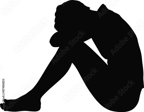 Black silhouette of a person in a yoga pose on a white background