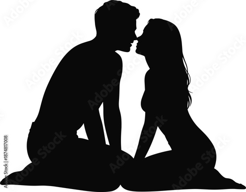 Silhouette of Couple Kissing on the Ground black white