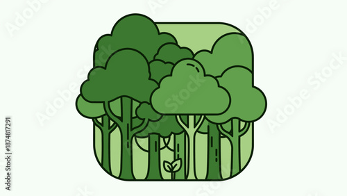 Group of Green Trees Forest Illustration.