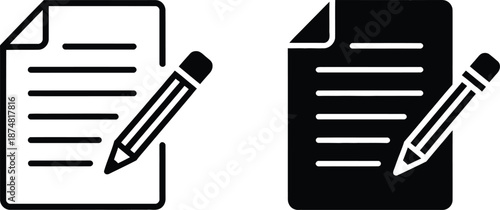 Of a document with lines and a pencil, in black and white