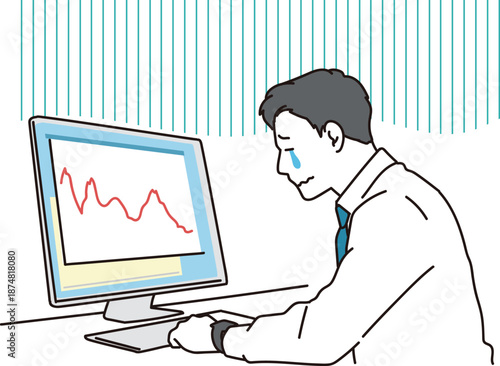 グラフの下降線を見て落ち込むビジネスマンのイラスト素材