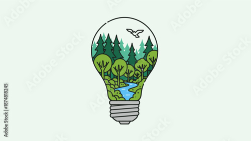 Light Bulb with Green Forest Inside.