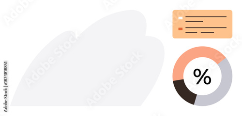 Business analytics, data reporting, statistics, finance, performance tracking, and infographic design. A modern pie chart with a percentage icon and a simple text box. Business analytics and data