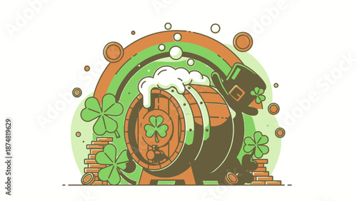 Beer Barrel with Foamy Head and Shamrocks.