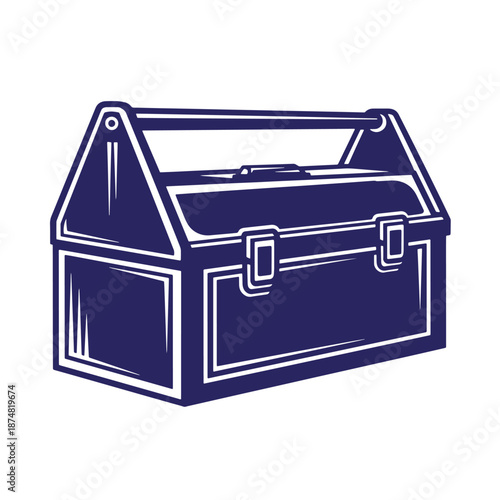 Vintage metal toolbox or lunchbox with handle and clasp isolated on transparent background