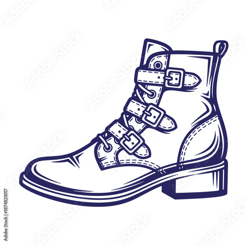vintage style leather boot with buckles and straps for fashion and footwear concepts