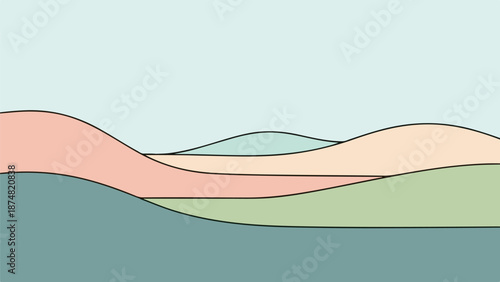 Abstract layered landscape with teal, green, and pink sections