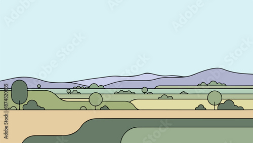 Vast open plain with rolling hills and sparse vegetation under a neutral sky