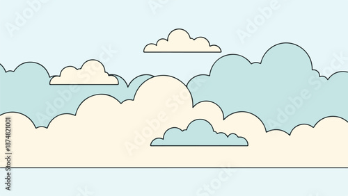 Serene sky scene with soft, fluffy clouds in pastel blues and whites