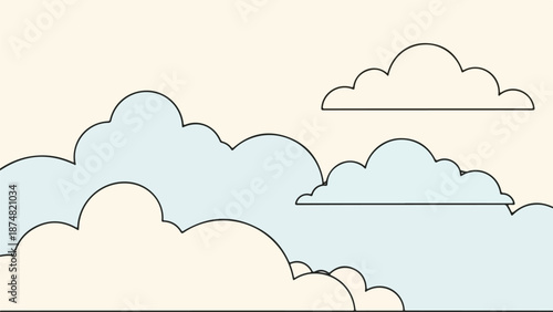 Minimalist illustration of a sky with soft, fluffy clouds in varying shades of blue and white