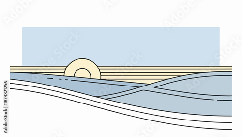 Serene landscape with calm water reflecting a muted blue sky and rolling hills under soft natural light