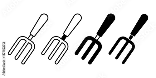 Garden Fork Black Icon Bundle for Soil Cultivation Tools
