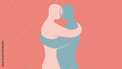 Loving couple embracing in tender moment with heart