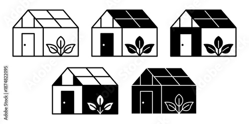 Greenhouse Black Icon Bundle for Plant Cultivation and Gardening