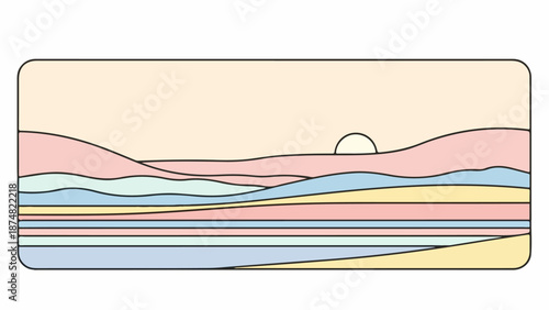 Geological illustration of stratified rock layers with distinct horizontal bands of pink, blue, yellow, and gray