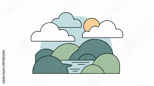 Abstract landscape with layered semi-circular shapes resembling rolling hills and mountains