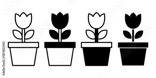 Potted Plant Black Icon Bundle for Home Garden and Interior Decor