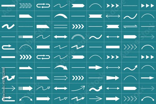 Collection of White Arrows and Lines on Teal Background