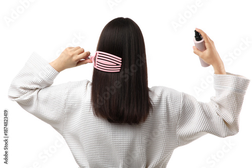 Young woman in bathrobe wit...