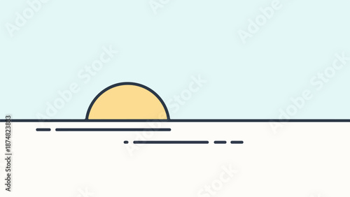 Sunrise or sunset scene with light blue sky and golden-yellow sun over beige ground