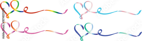 set of decorative frames with ribbons in various LGBT colors, designs for Pride month