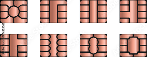 set of various chips for credit and other bank cards with a copper-pink gradient, for mobile applications, websites or interface/UX design
