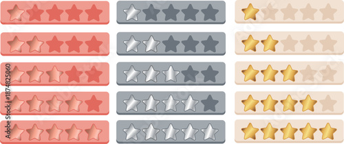 large set of quality rating systems from one to five with stars with various gradients, for websites, mobile applications, e-commerce, UI and UX design