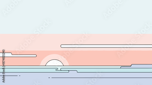 Calm water body with ripples, gray shoreline, and orange-pink sky at dawn or dusk