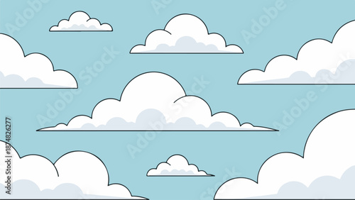 Expansive sky with soft, fluffy clouds and a soothing light blue backdrop