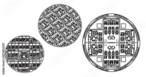 Semiconductor wafer engraving illustration for microelectronics industry branding