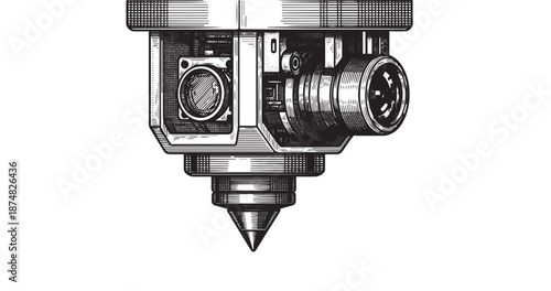 Laser cutting head engraving illustration for precision manufacturing branding