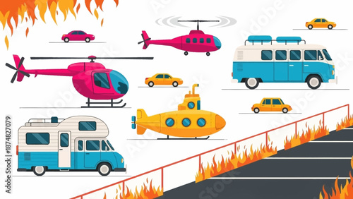 Emergency Vehicles Evacuating from Fire Danger Zone.