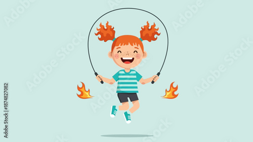 Little girl jumping rope with fire ends.