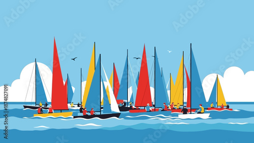 Sailboats Racing on Sea Regatta Sailing Boats.