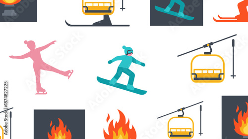 Ski Resort Winter Sports Icons Set.