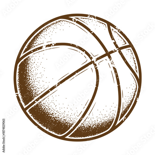 Drawing Vintage Brown basketball illustration with grunge effect isolated on white background