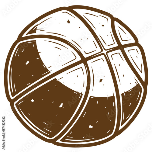 Drawing Vintage Brown basketball with white lines and panels isolated on white background