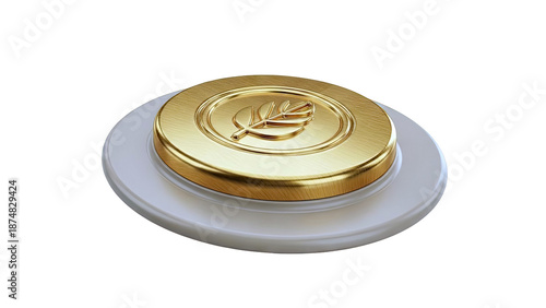 Gold Coin with Leaf Emblem on Beige Base