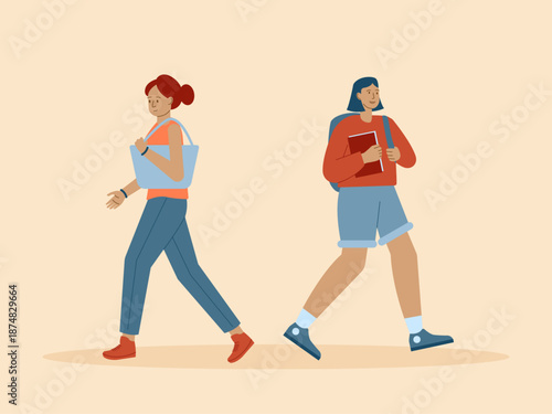 Two people were busy passing each other on the street. Busy People illustration. Flat vector concept.
