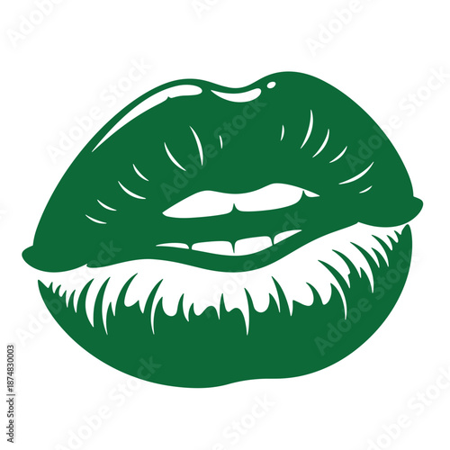 Green lips with white teeth and fur  isolated on transparent background