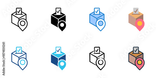 Polling Station icons set multiple style collection. Editable stroke 
