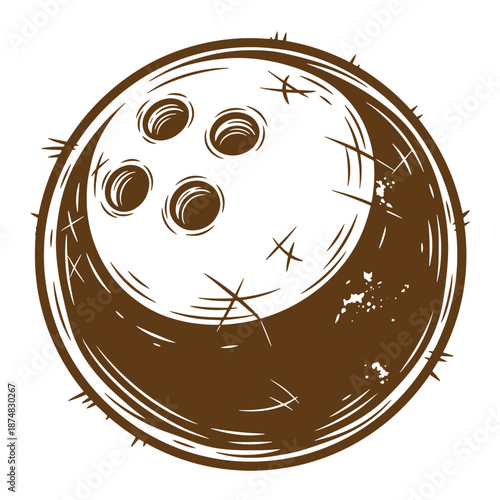Drawing Vintage Brown bowling ball with scratches and scuffs on white background  sports equipment illustration