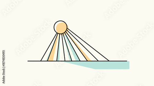 Minimalist abstract illustration of a sunrise or sunset over water with a yellow sun and blue-green water